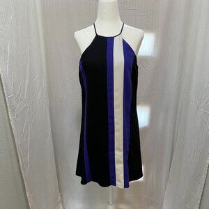 Parker Sleeveless Black Dress with Blue and White Stripes. Size Small